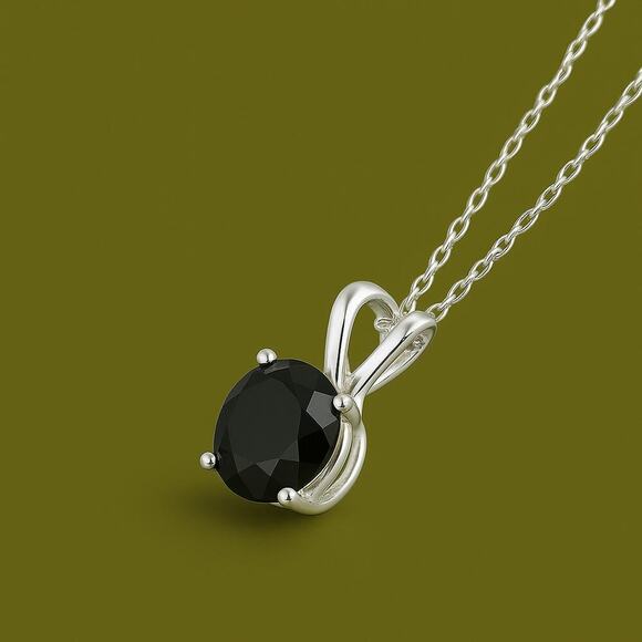 1ct Black Diamond Solitaire Pendant | 14K White Gold | Gift Box Appraisal Card - Picture 3 of 5